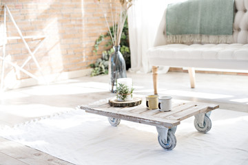 New Year and Christmas 2018. Beautiful, bright, spacious, decorated, Christmas apartment with a fireplace, a large beautiful tree and a huge window.