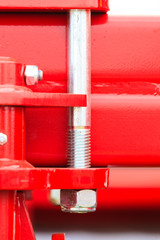 Screws on steel big machinery closeup