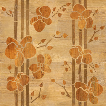 Decorative Orchid - Interior wallpaper - seamless background - wooden texture