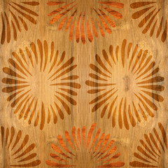 Fototapeta na wymiar Decorative flowers - Interior wallpaper - seamless background - wooden texture