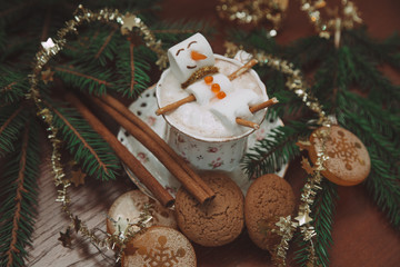 christmas marshmallow man in a cup of coffee