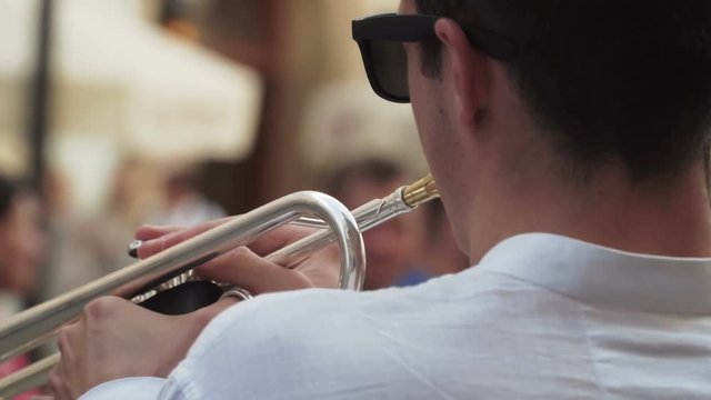 Music band playing on the street, close-up shot
