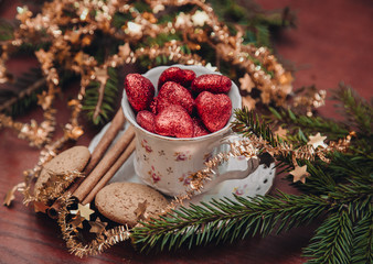 christmas cup with decorative hearts