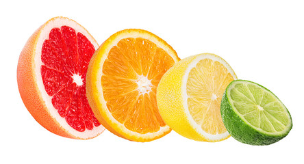 Citrus Fruit Set (orange, grapefruit, lime, lemon) isolated on white background.