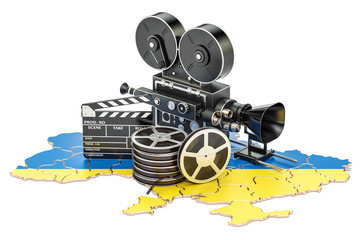 Ukrainian cinematography, film industry concept. 3D rendering