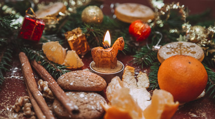 vintage christmas decoration on the table
