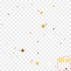 Holiday background with little golden and silver stars isolated on transparent