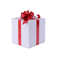 christmas gift white box with red bow and ribbon isolated on a white background