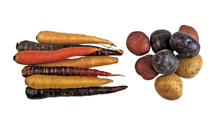 Colorful organic carrots and potatoes