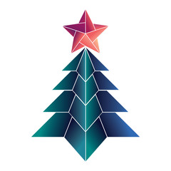 Paper cut christmas tree with star. Vector illustration