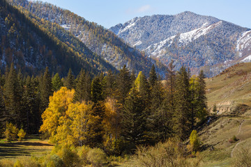 Views of the landscapes of the Altay Mountains in autumn, Altai Republic, Russia.