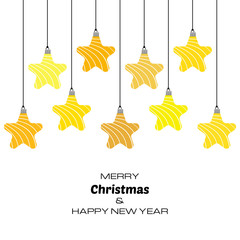 Merry Christmas and Happy New Year background with yellow christmas balls. Vector background  for your greeting cards, invitations, festive posters. 
