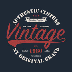 New York, NY, Brooklyn vintage original brand graphic for t-shirt. Design for handcrafted clothes with grunge. Authentic apparel typography. Retro sportswear print. Vector illustration.