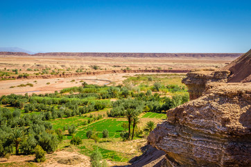 Desert landscape with Atlas Mountains near Kasbah Ait Ben Haddou, Morocco