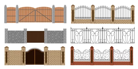 Fotobehang Metal fences and gates in flat style. Simple vector illustration. Web site page and mobile app design © An-Maler