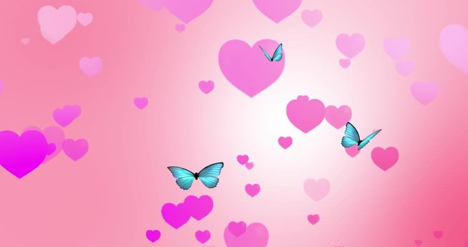 Looping Hearts and Butterfly Animation on a romantic pink background.