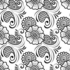 Seamless asian ethnic floral pattern. Mehndi design. Vector illustration