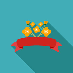 Vector illustration of 8 march womens day greeting in cartoon style with red ribbon, curved eight, pink roses and lettering text sign isolated on white background