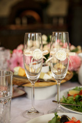 Wedding. Champagne glasses for bride and groom
