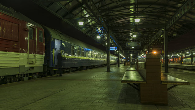 Night train to Slovakia and Ukraine in Prague main station