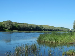A river landscape. Beautiful view of the river Don. High Bank of the river. Photo.