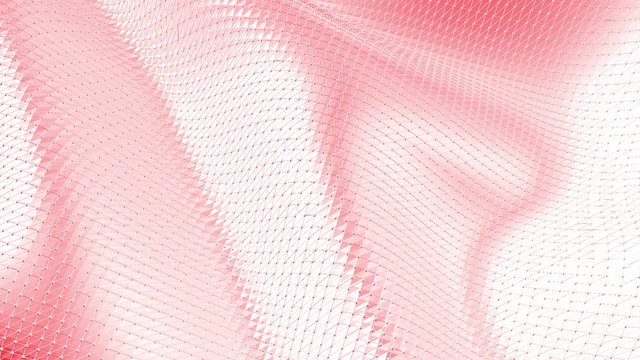 Rosy or pink low poly oscillating surface as landscape or terrain. Red polygonal geometric vibrating environment or pulsating background in cartoon low poly popular modern stylish 3D design 2