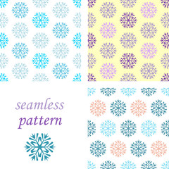 Seamless blue winter pattern with diamond of dots and snowflakes