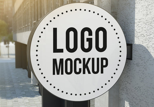3D Rounded Sign on Exterior Wall Mockup