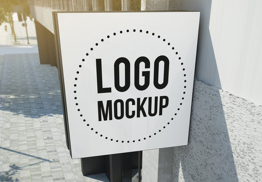 3D Square Sign on Exterior Wall Mockup