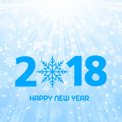 Happy New Year text  on snowing blue background. 2018. Vector