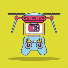 drone quadcopter with remote controller vector illustration
