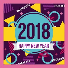 happy new year 2018 card greeting eve party celebration vector illustration