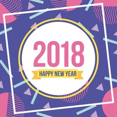 happy new year 2018 card greeting badge geometric design vector illustration