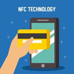 modern smartphone hand holding credit card nfc technology vector illustration