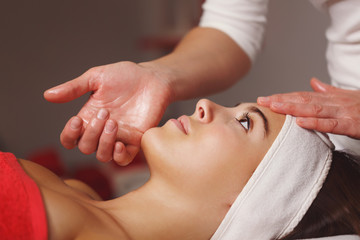 Fototapeta na wymiar Spa treatment. Face massage