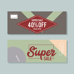 Sale and Discount Banner set. Colorful Memphis style banner template and background
