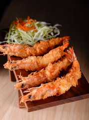 japanese cuisine. tempura prawn on background