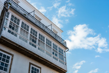 Obraz premium Wooden glazed windows in A Coruna, Galicia, Spain.