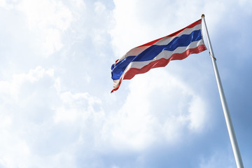 Waving flag of Thailand on blue sky