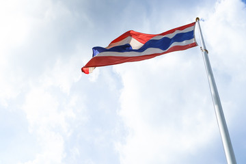 Waving flag of Thailand on blue sky