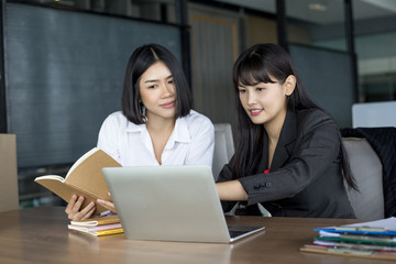 Young Asian Woman holding box with smiling together, Young Owner Woman Start up for Business Online, SME, Delivery Project, Woman with Online Business or SME Concept.
