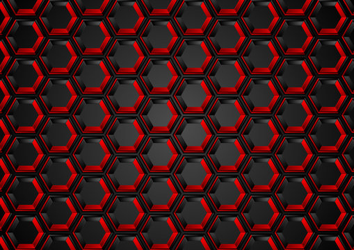 Black and red hexagons abstract tech background