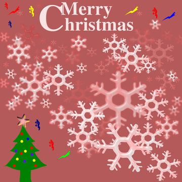 Merry Christmas snow chrystals tree greeting  illustration
