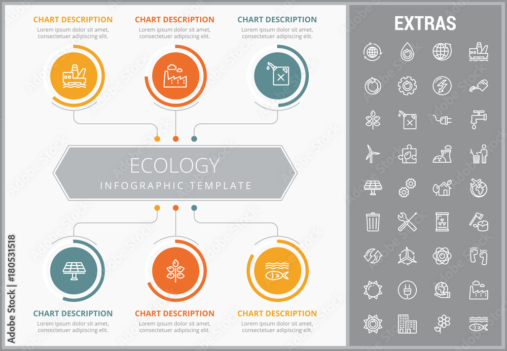 Canvas Prints Ecology infographic template, elements and icons. Infograph includes customizable graphs, charts, line icon set with resources of green energy, environmental cycle, water and sun power, factory etc.