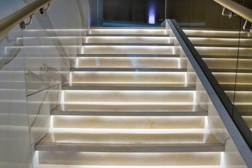 Bright stairs in the hotel. Stair case in the modern hotel interior