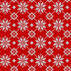 Wall murals Red Christmas seamless pattern. Knit scandinavian design.