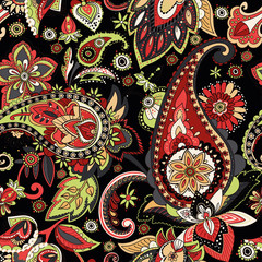 Seamless pattern based on traditional Asian elements Paisley. 