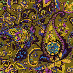 Seamless pattern based on traditional Asian elements Paisley. 