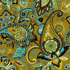 Seamless pattern based on traditional Asian elements Paisley. 