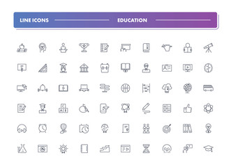 Set of 60 line icons. Education 
